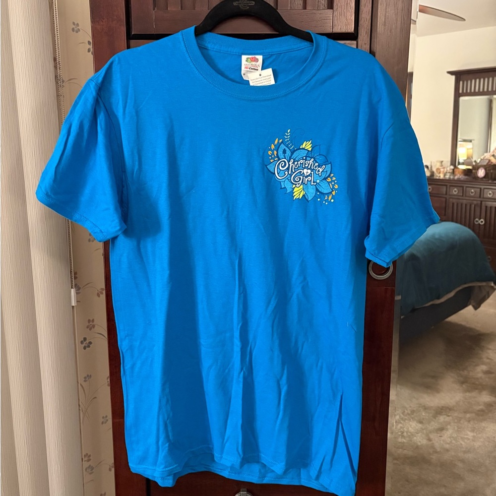 “Cherished Girl” Vibrant Blue Tee with Graphic
